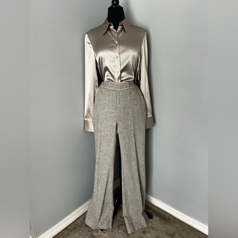 Rebecca Taylor Taupe Tweed Straight Leg Trousers